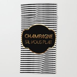 Champagne S'il Vous Plait Stripes and Gold Beach Towel